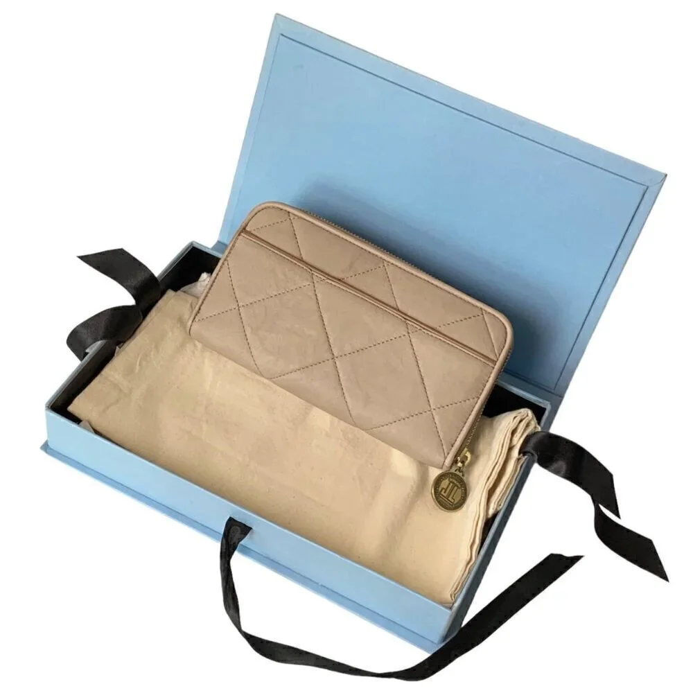NWT LANVIN Amalia Large Zip Around Continental Wallet Tan Leather Quilted Cards